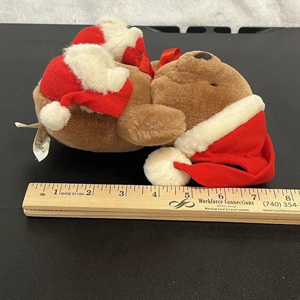 1992 Ganz Santa's Little Helpers Brown Bear w/ Hat Santa Claus Slippers Vintage